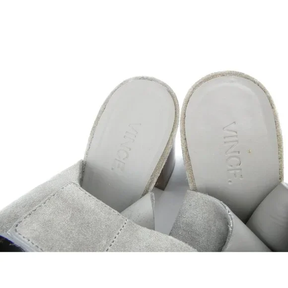 Vince Gray Suede Block Heeled Sandals Womens 6.5M Open Toe Made In Italy - Picture 3 of 12